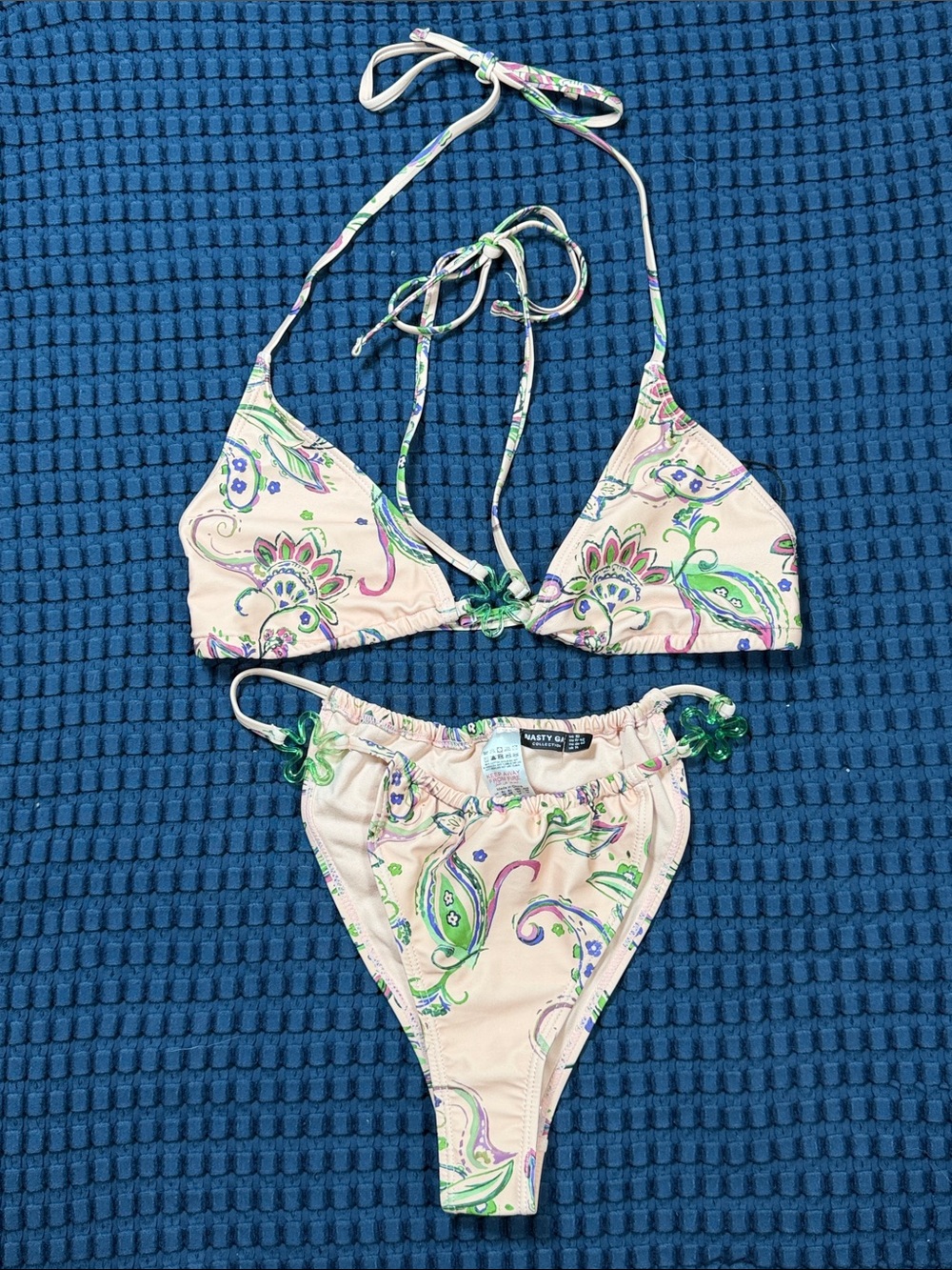 NEW Nasty Gal Recycled Paisley Flower Trim Triangle String Bikini Beach Size 10